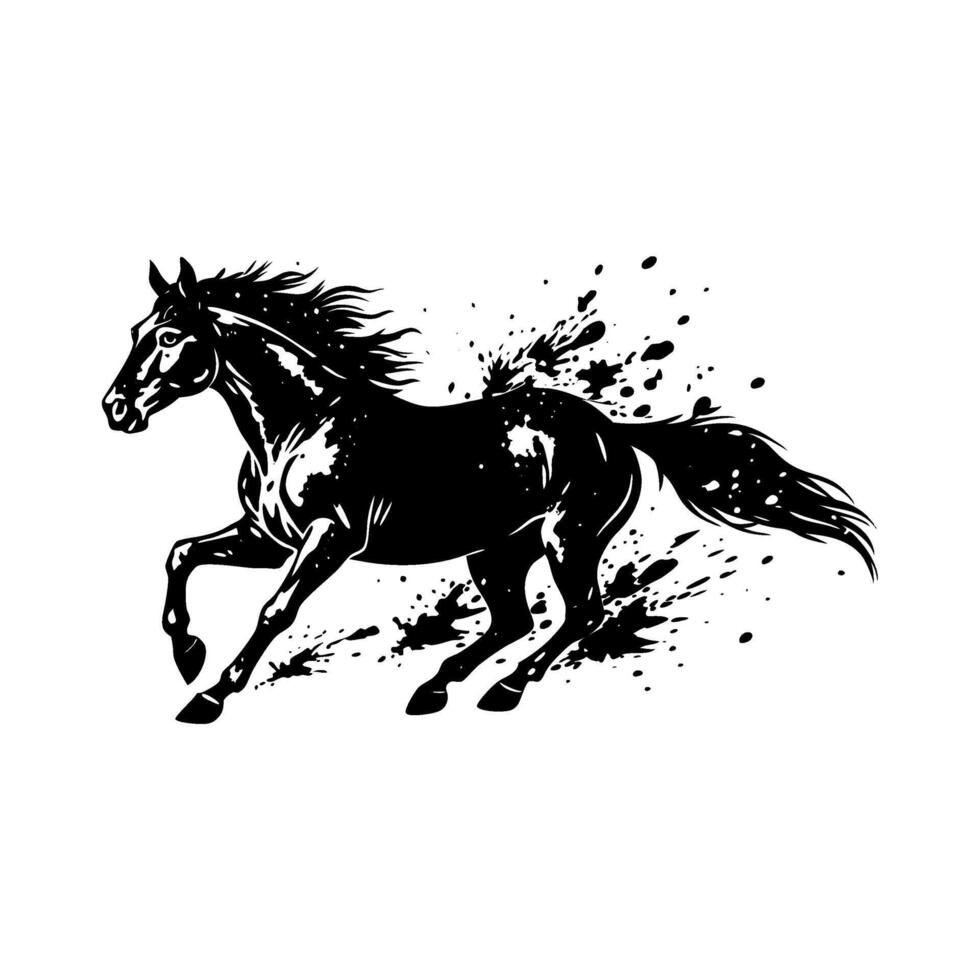 Majestic horse in motion with a stylish splatter touch, great for t-shirts, posters, and branding. vector