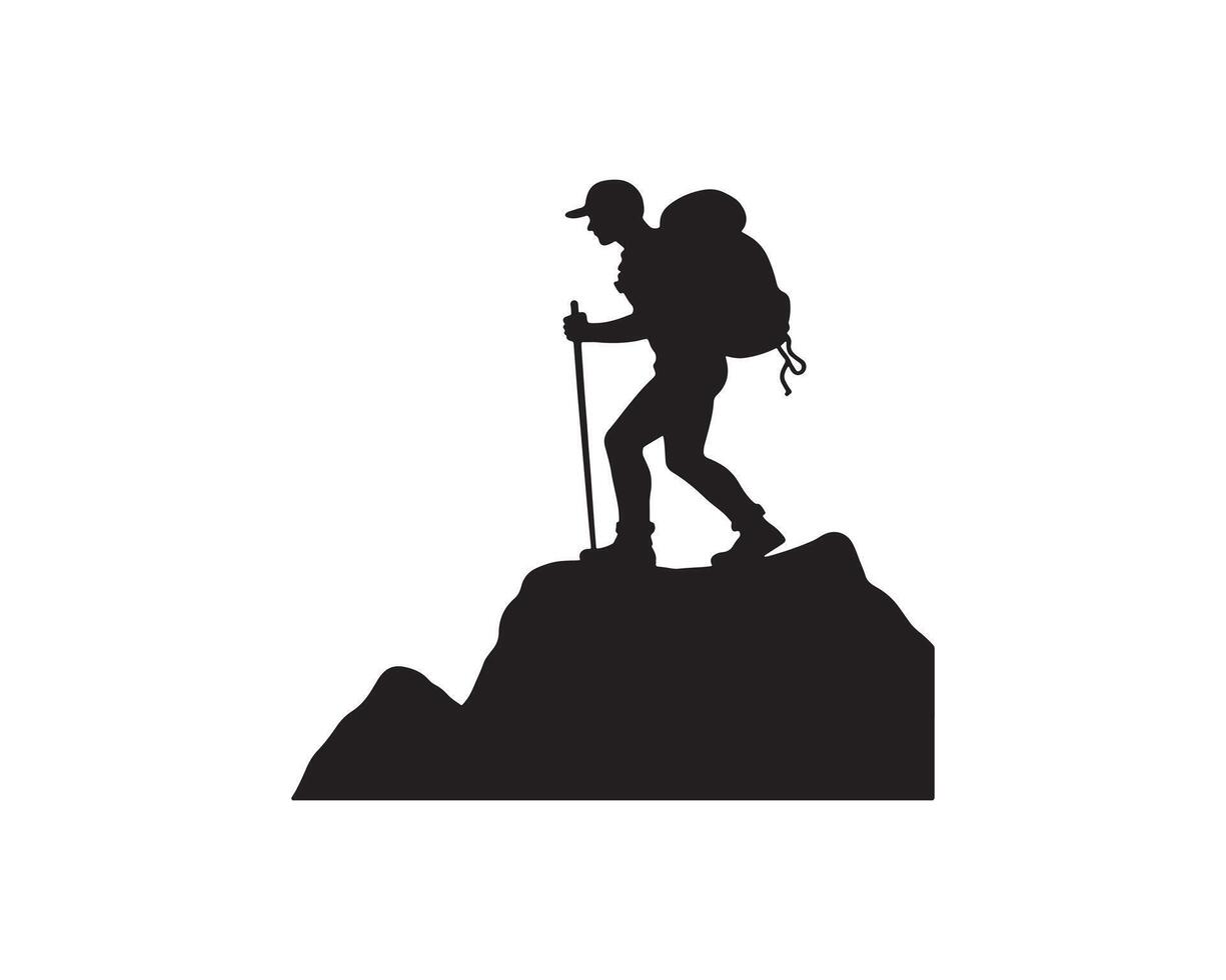 Hiker with Backpack Climbing Silhouette for Adventure Themes vector