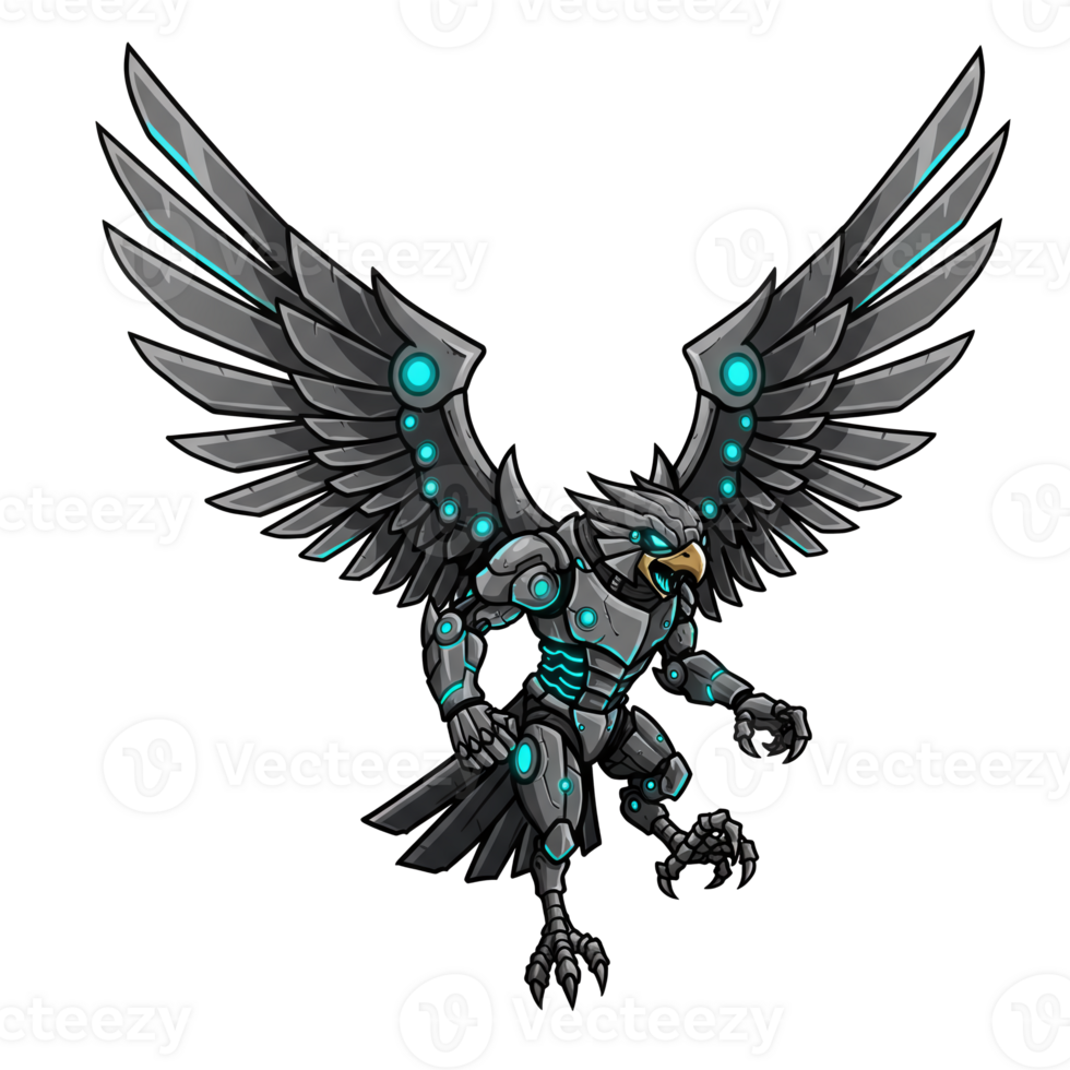 Cybernetic Eagle Futuristic Robotic Bird of Prey in Flight png