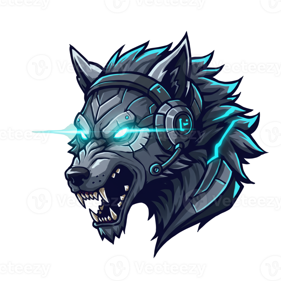 Cyberpunk Wolf Head Mascot Logo Design png