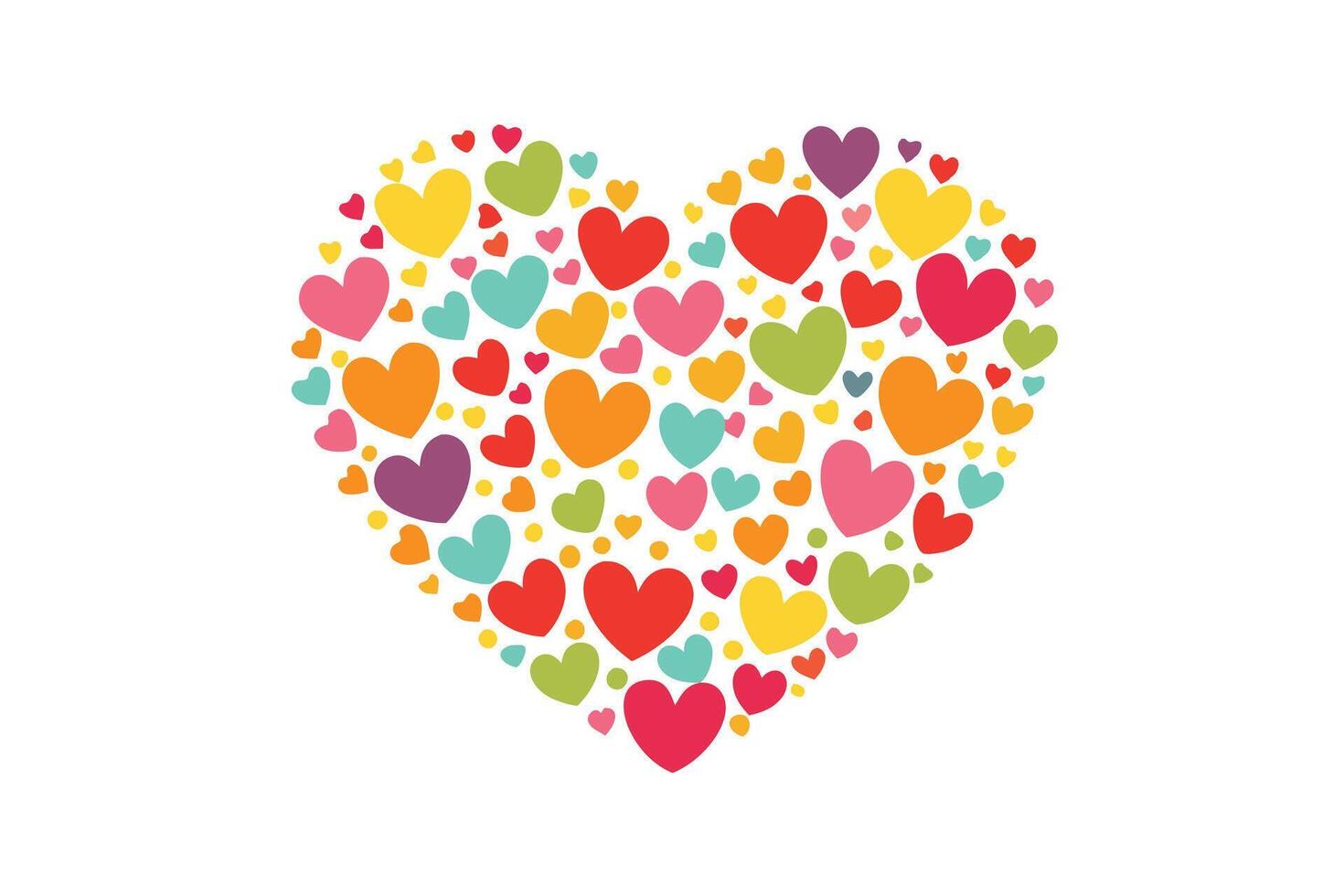 Heart Shape Made of Colorful Hearts on White Background Cute Pattern Design vector
