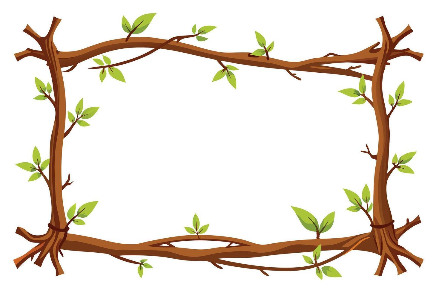 Cartoon with Brown Tree Branches and Green Leaves on a White Background vector