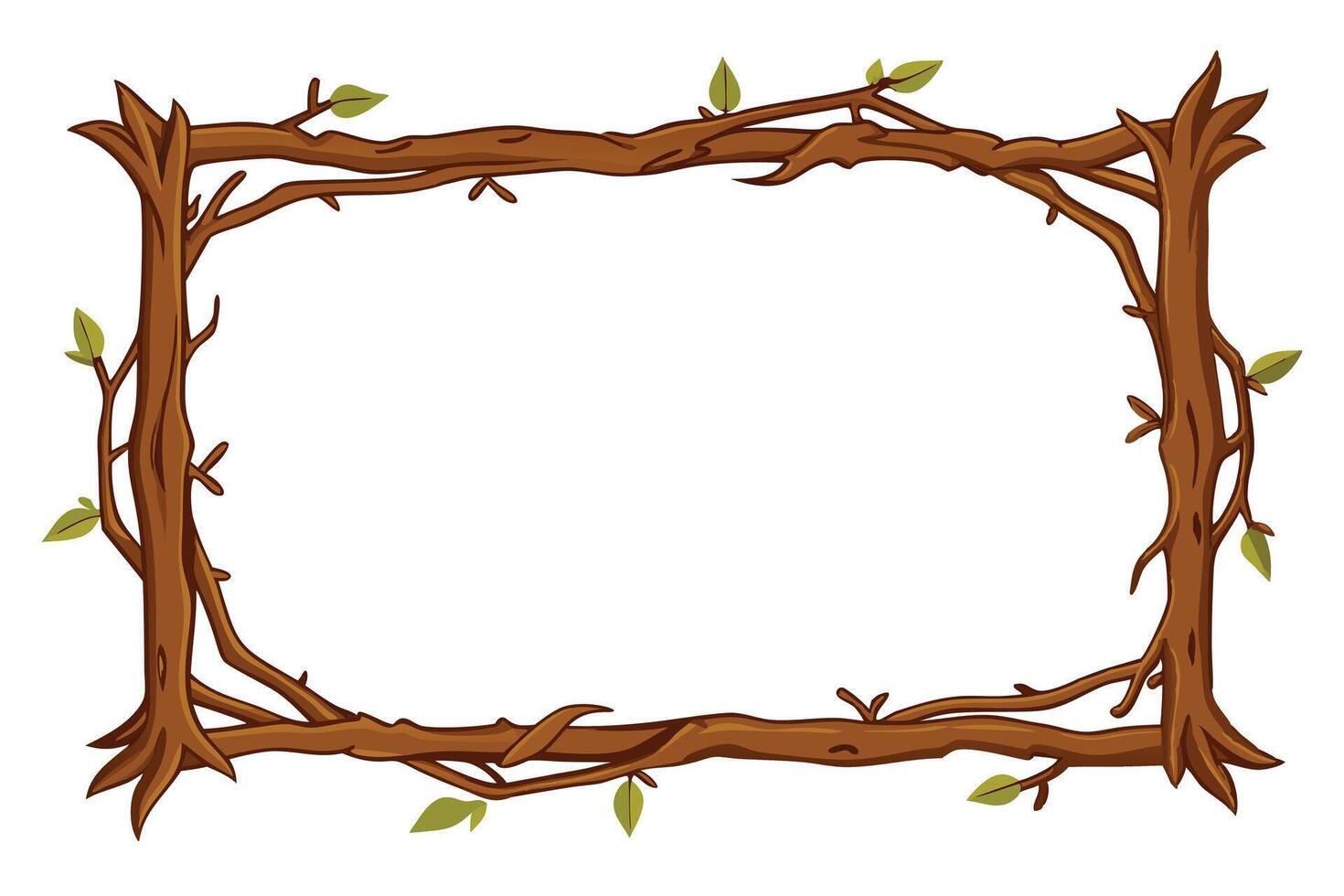 Cartoon Tree Branches with Leaves on White Background. Nature Themed Border vector