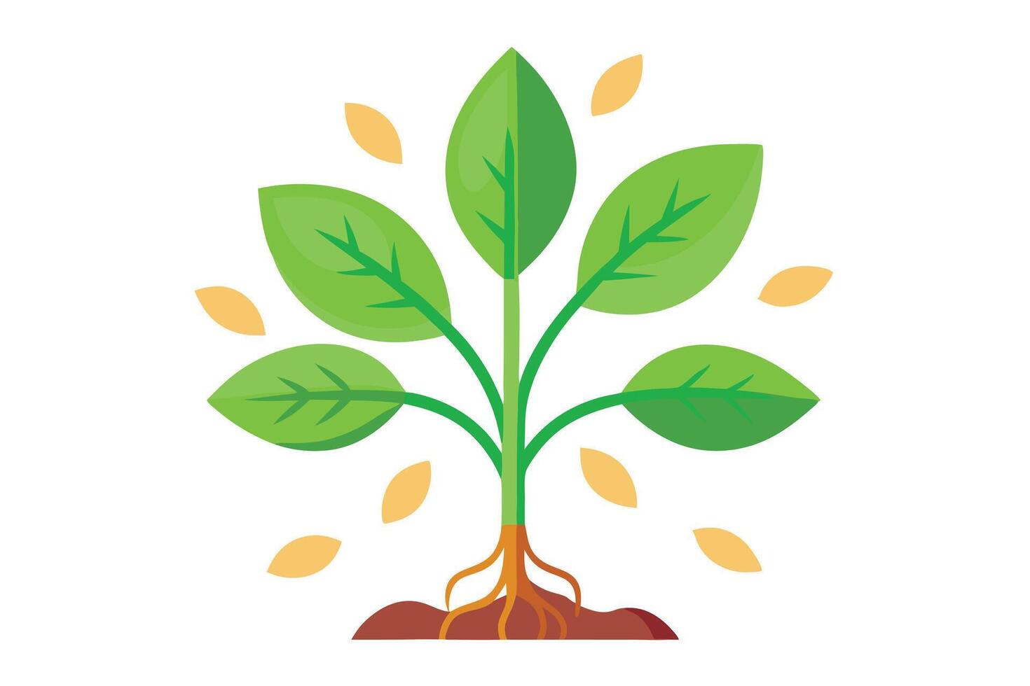 Growing Green Sprout with Leaves and Roots in Soil Flat Design on White Background vector