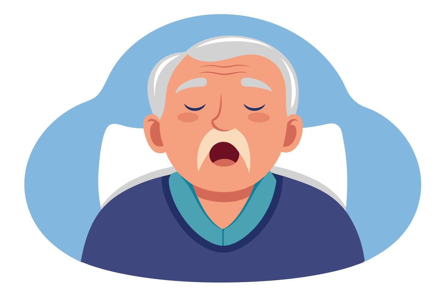 Gray Haired Old Man Sleeping Soundly in Bed Cartoon Character with Closed Eyes vector