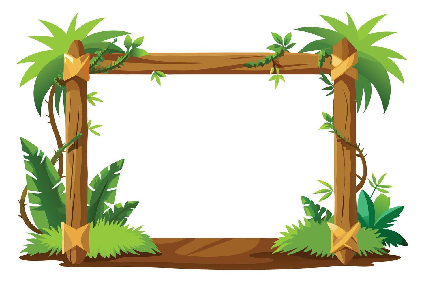 Jungle With Palm Trees and Green Foliage on a White Background Cartoon Style vector