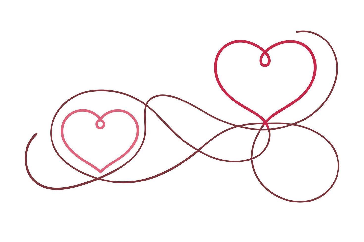 Intertwined Hearts Continuous Line Art on White Background Red Pink Flowing vector