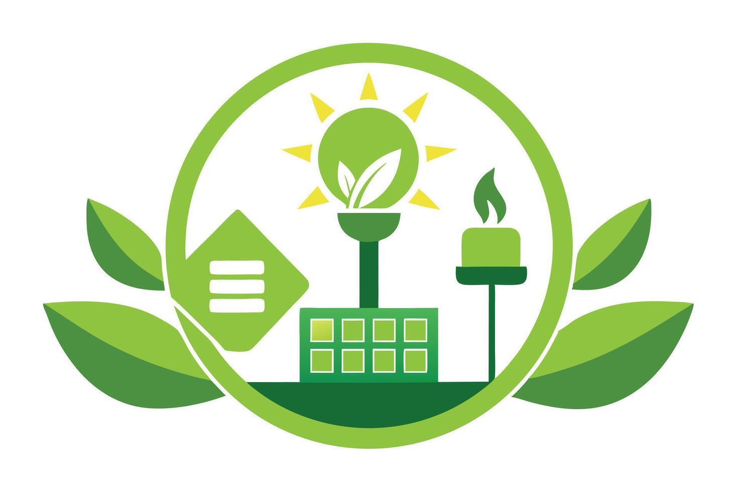 Abstract Green Energy Icon Solar, Leaf, Circle, Flame, White Background, Nature vector