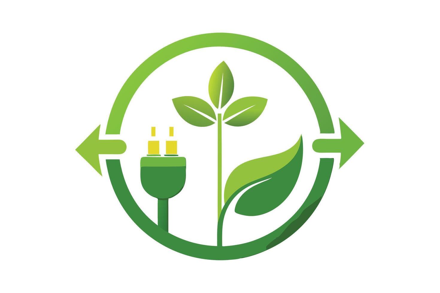 Green Circular Arrows Around Leafy Plant with Green Plug Icon on White Background vector