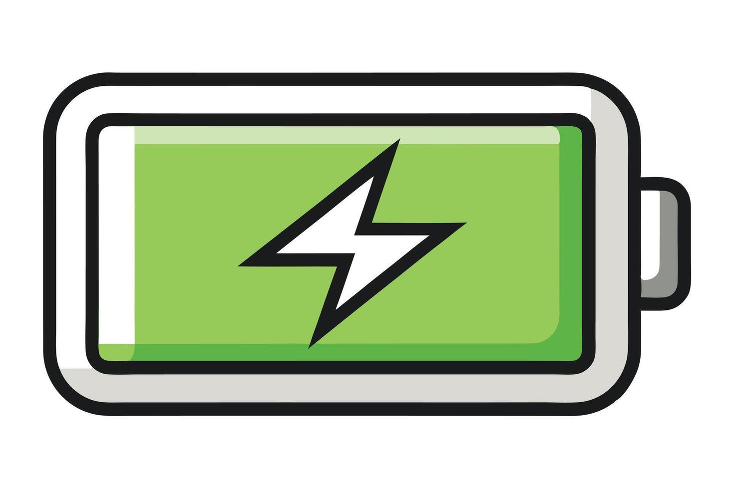 Full Battery Cell Icon with Green Energy Level Indicator and Lightning Bolt Sign vector