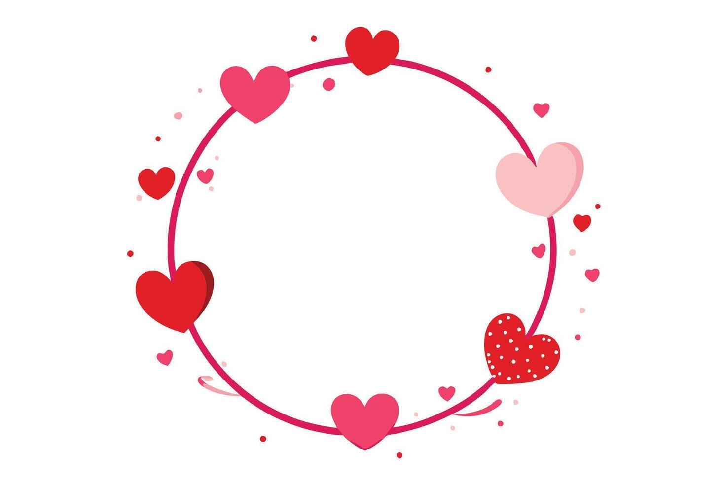 Colorful Hearts Circle Frame, Pink Ribbon and Dots Isolated on White Background vector
