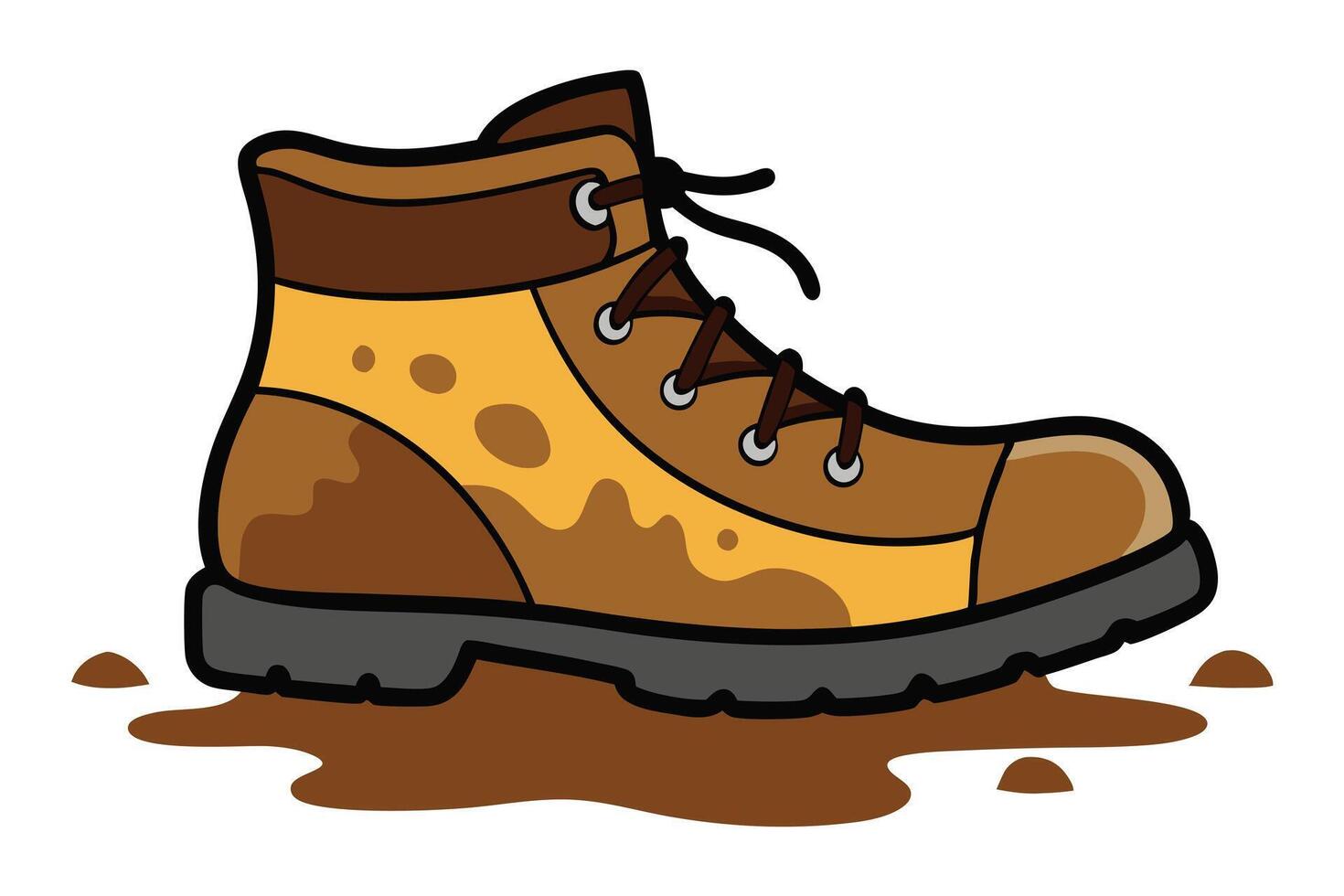 Muddy Brown Trekking Boot Cartoon Icon with Laces on Isolated White Background vector