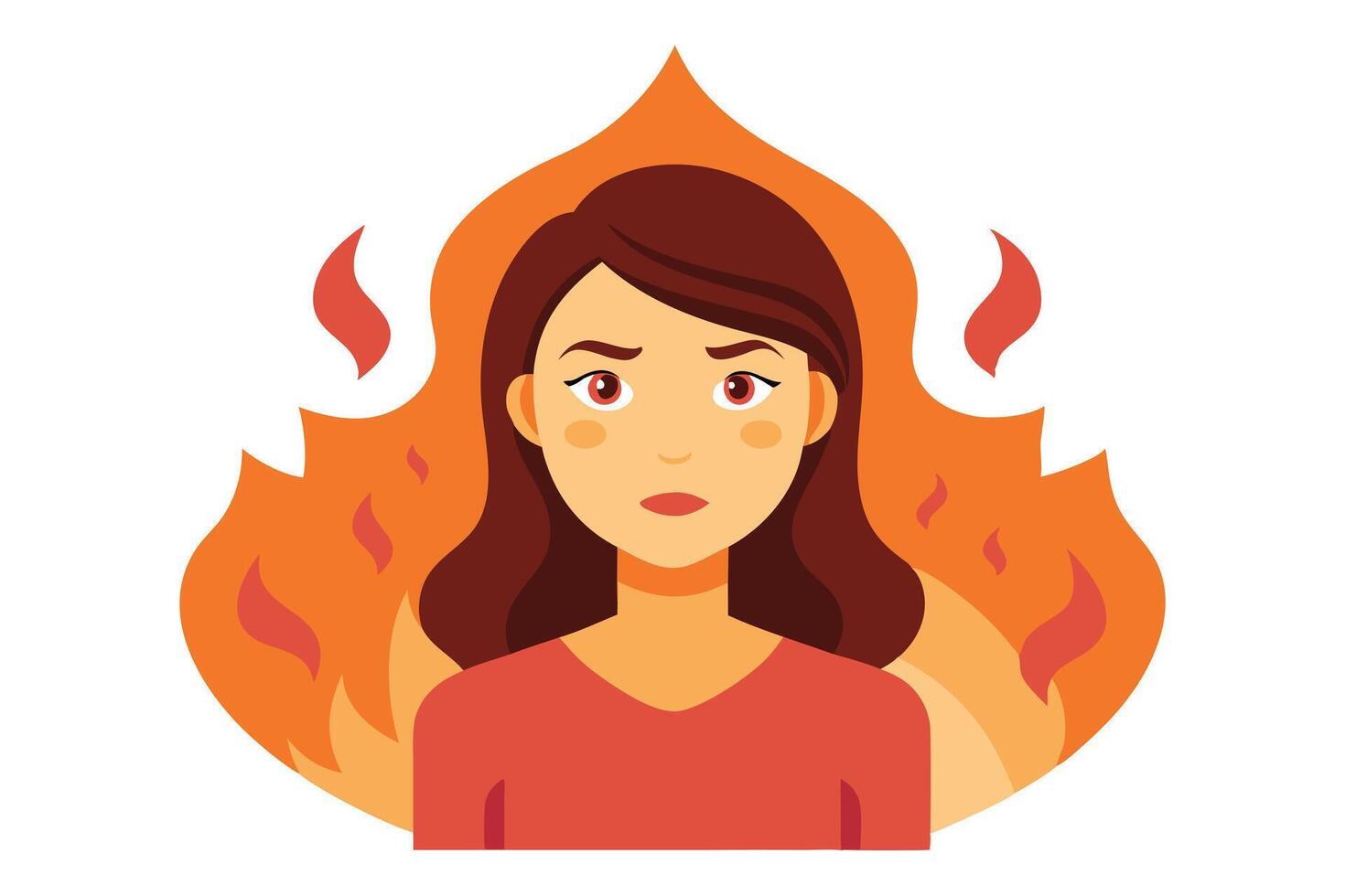 Cartoon Young Woman in Flames Furious, Expression, Illustration, Fire vector