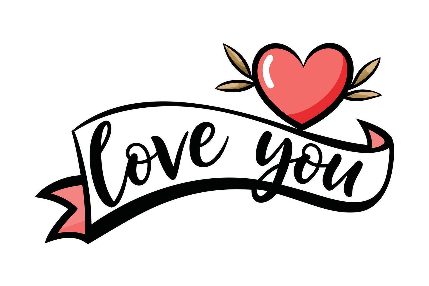 Cartoon 'Love You' Word On Ribbon With Heart Accent Isolated on White vector
