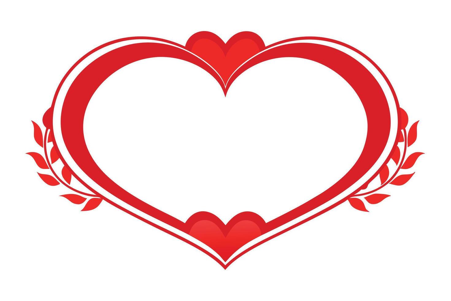 Red Heart with Leaves, White Background, Elegant Border Design Elements vector