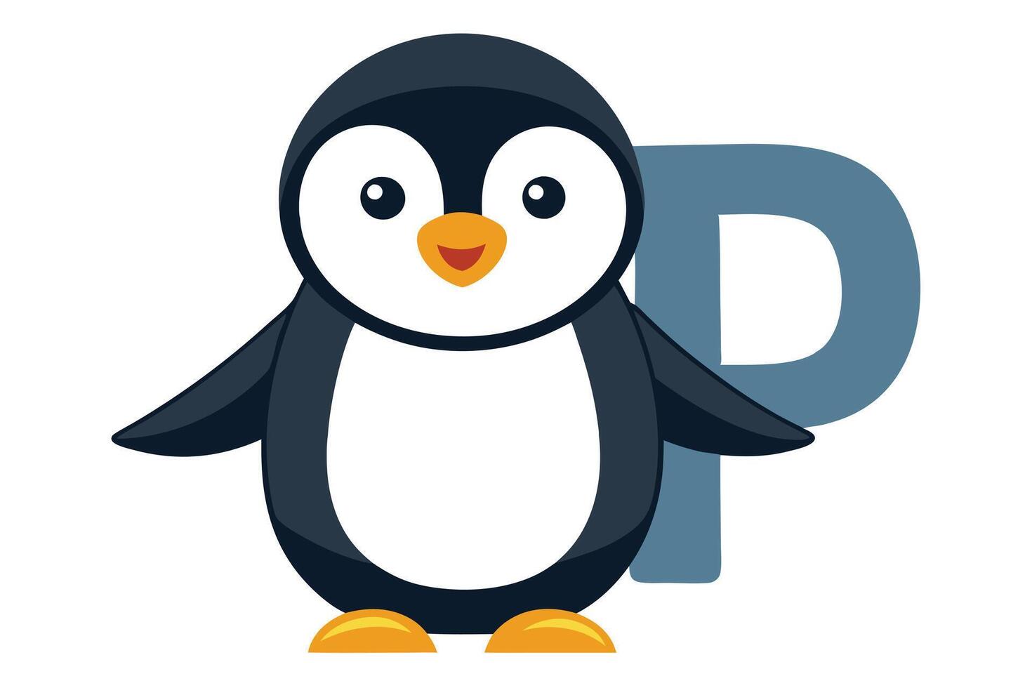 Cute Penguin with Letter P on White Background Design vector