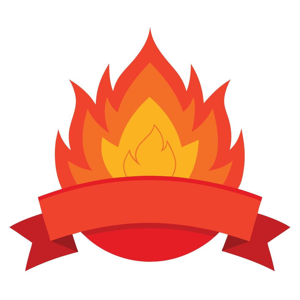 Orange and Yellow Flames with Red Ribbon on White Background Design Element vector