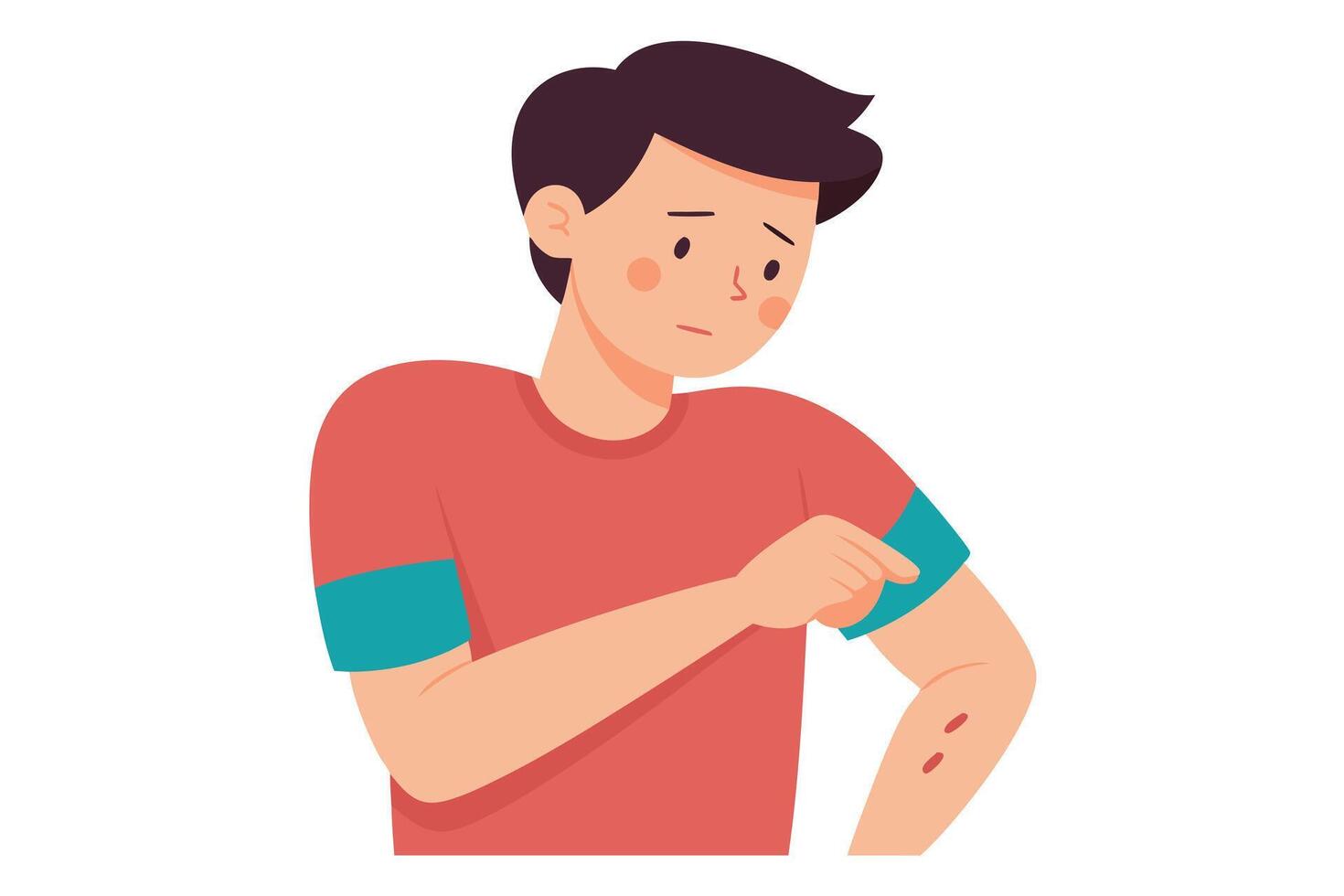 Young Man With Injury On Arm Showing Skin Wound Isolated On White Background vector