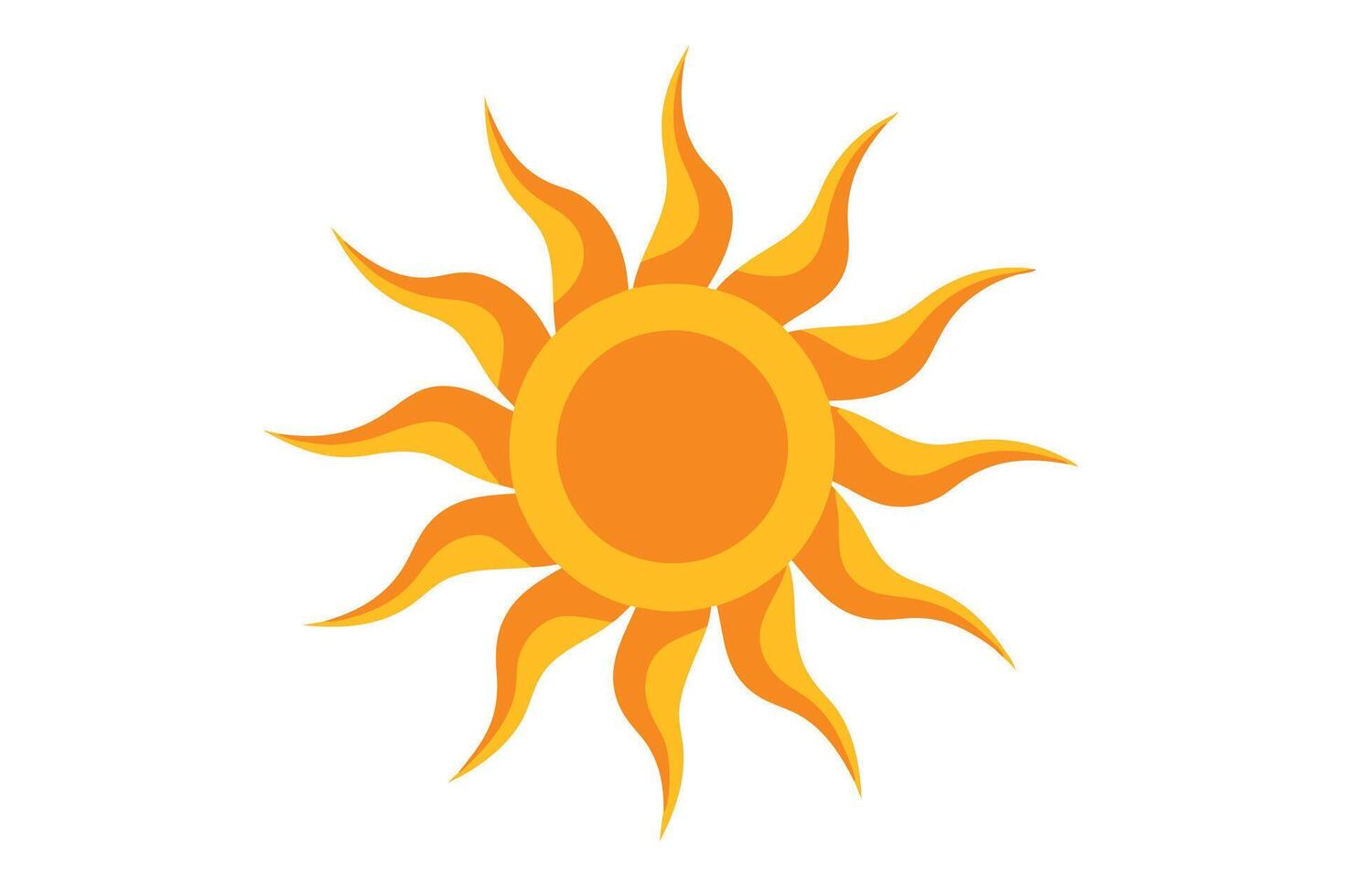 Vivid Yellow Orange Sun with Radiating Petal Like Rays on White Background vector