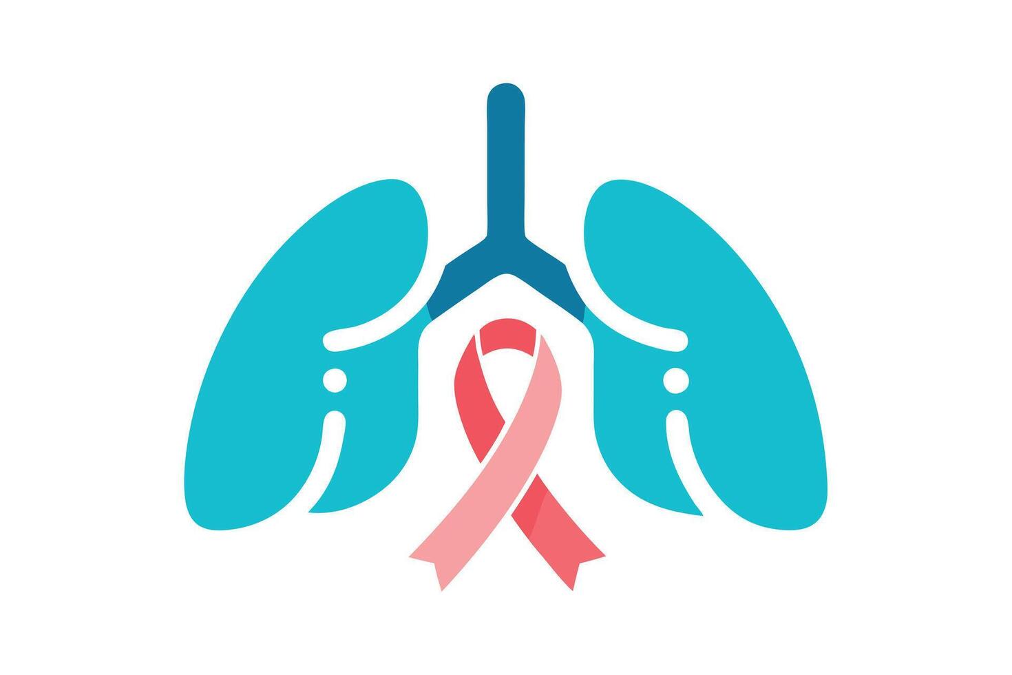 Turquoise Lungs Icon with Pink Ribbon, Minimalist Design on White Background Medical Concept vector
