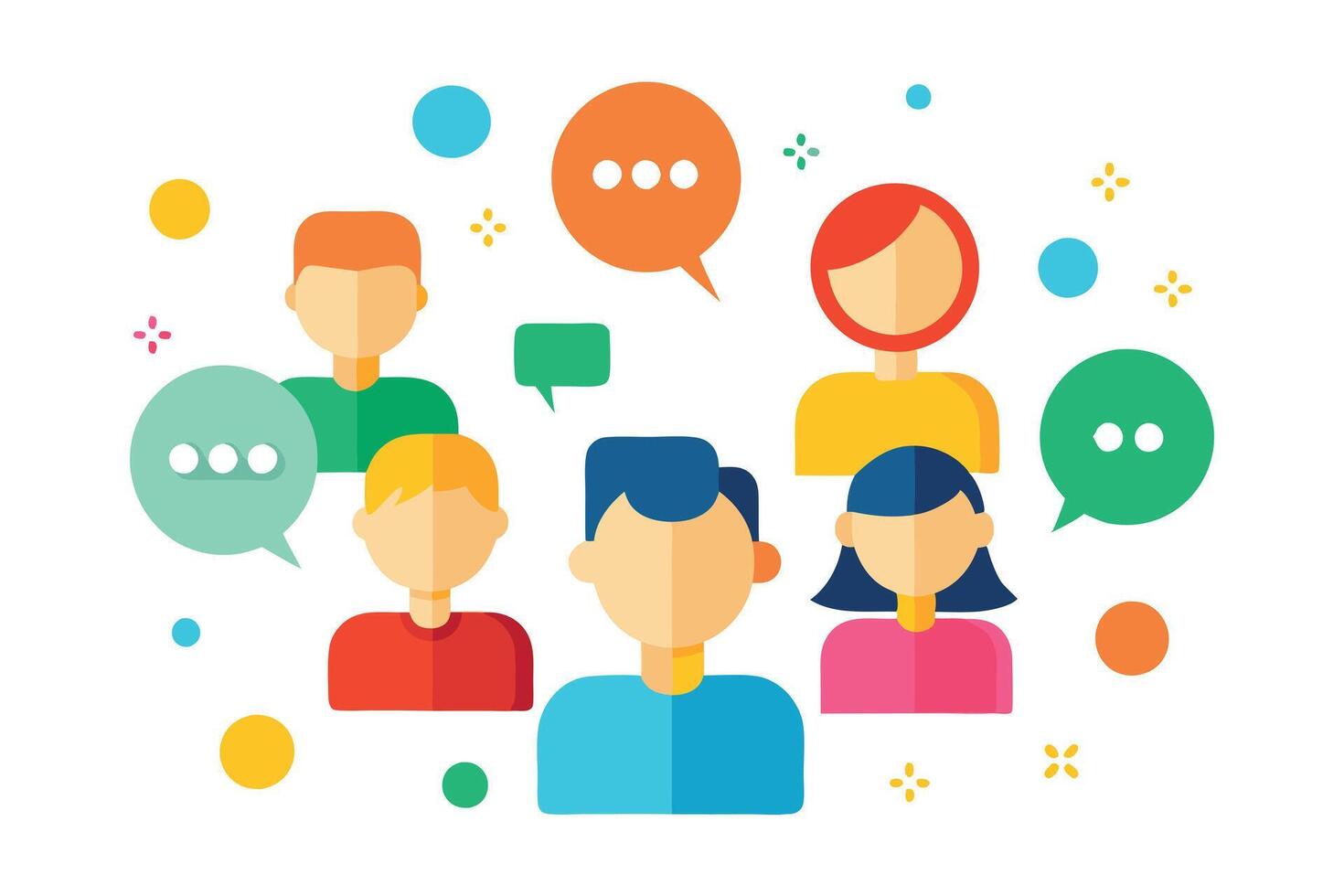Flat Colorful People Icons Grouped with Speech Bubbles on White Background vector