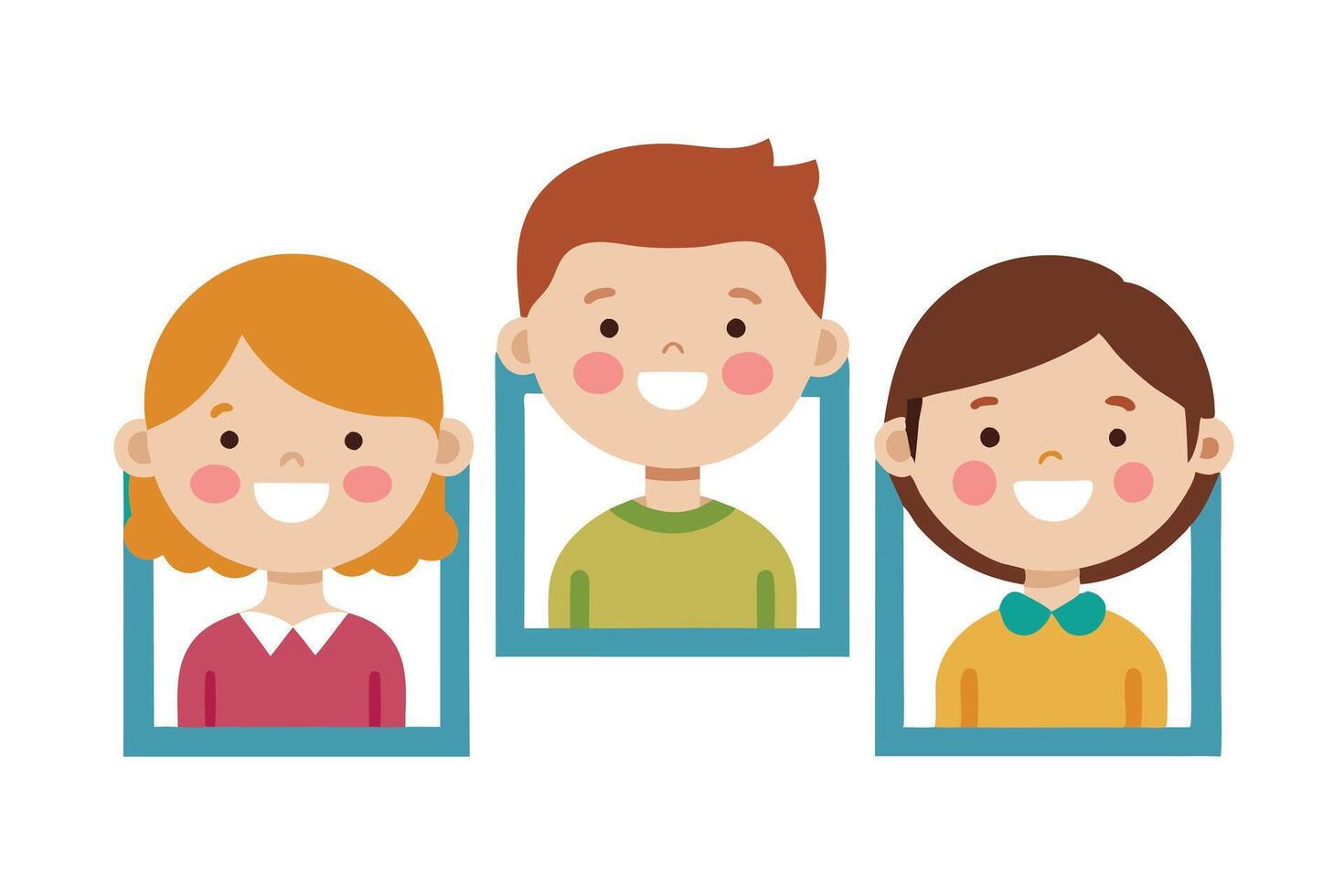 Three Smiling Children Cartoon in Frames Isolated on White vector