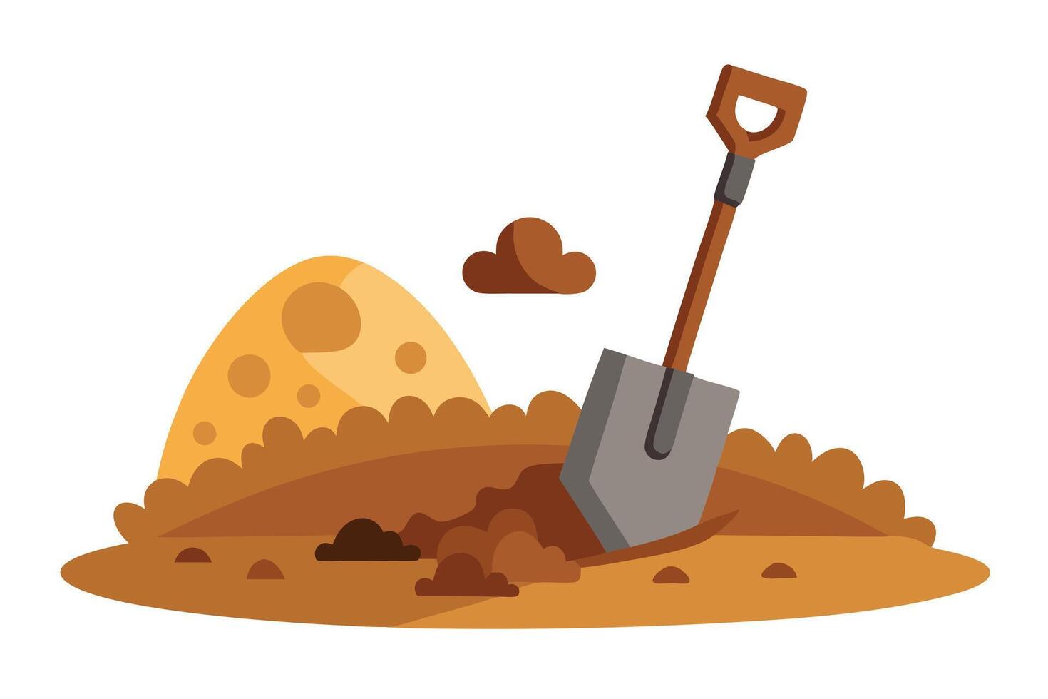 Soil Pile with Shovel Cartoon on White Background. Isolated vector