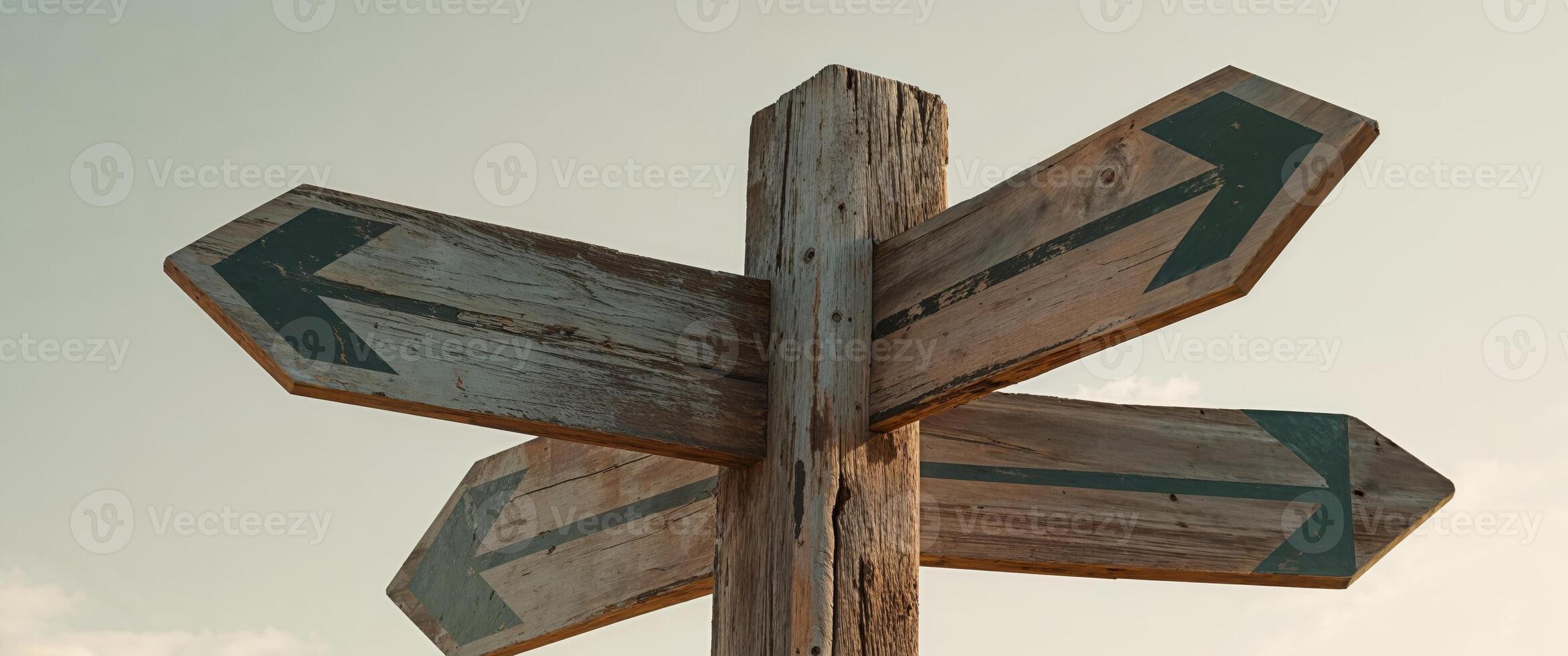 Rustic Wooden Signpost with Direction Arrows for Left Right Vintage Style photo