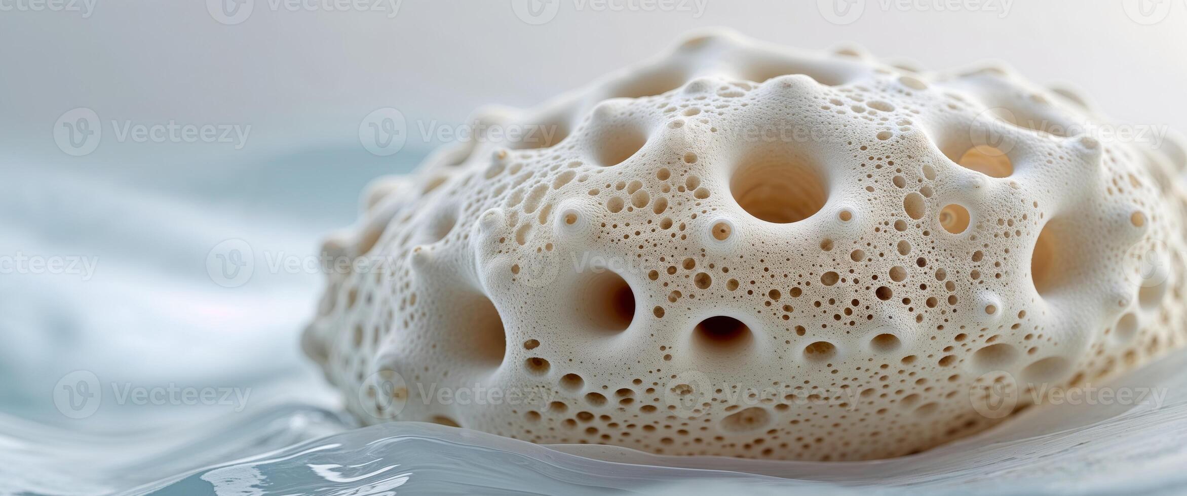 Unique texture of natural sponge with visible pores and bubbles close up photo