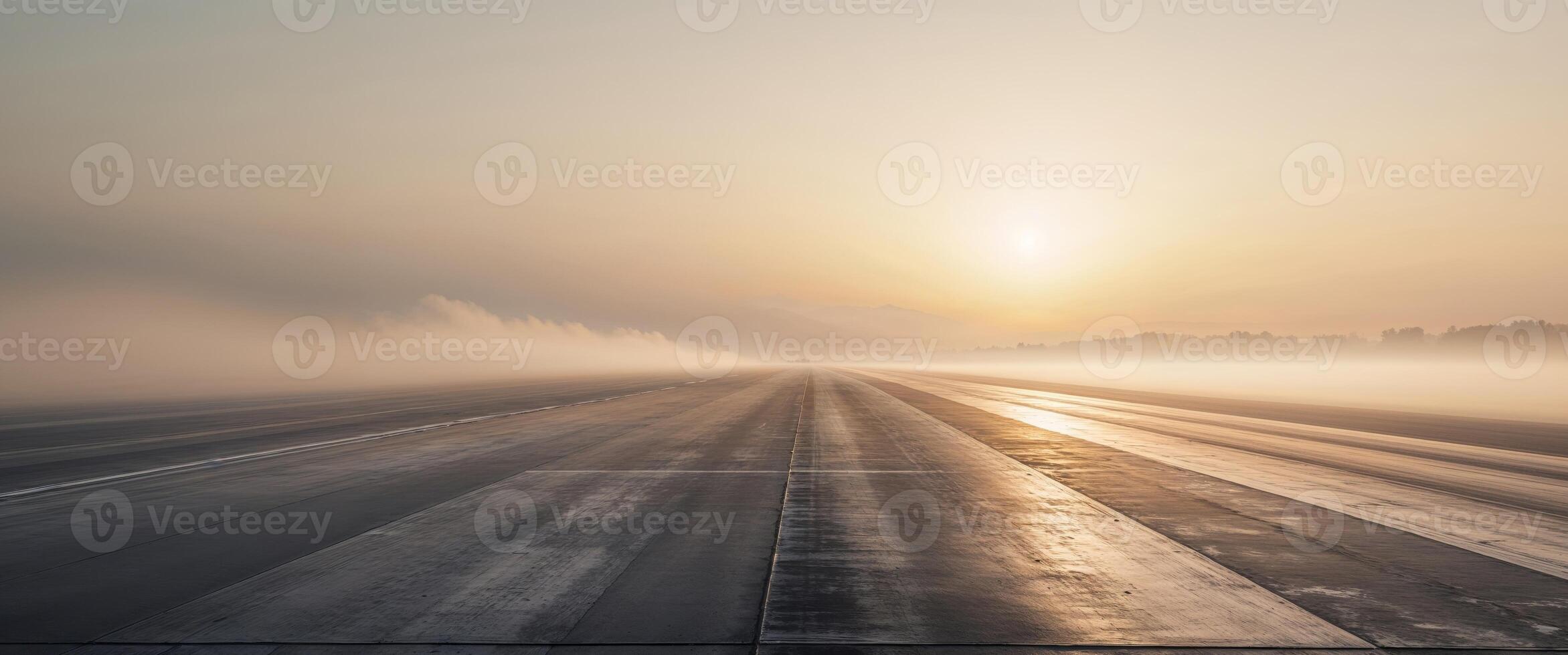 Runway illuminated by soft golden light at dawn with long shadows stretching across the surface. photo