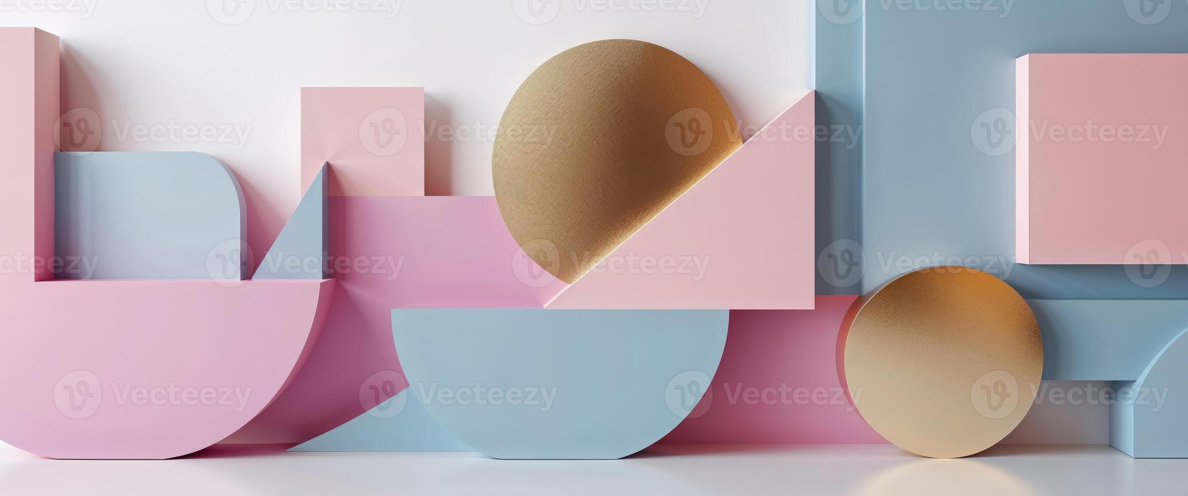 Abstract geometric design with pink gold and blue shapes. photo