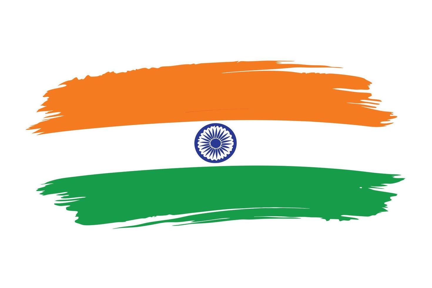 Brush Stroke Indian Flag Colors with Ashok Chakra on a White Background vector