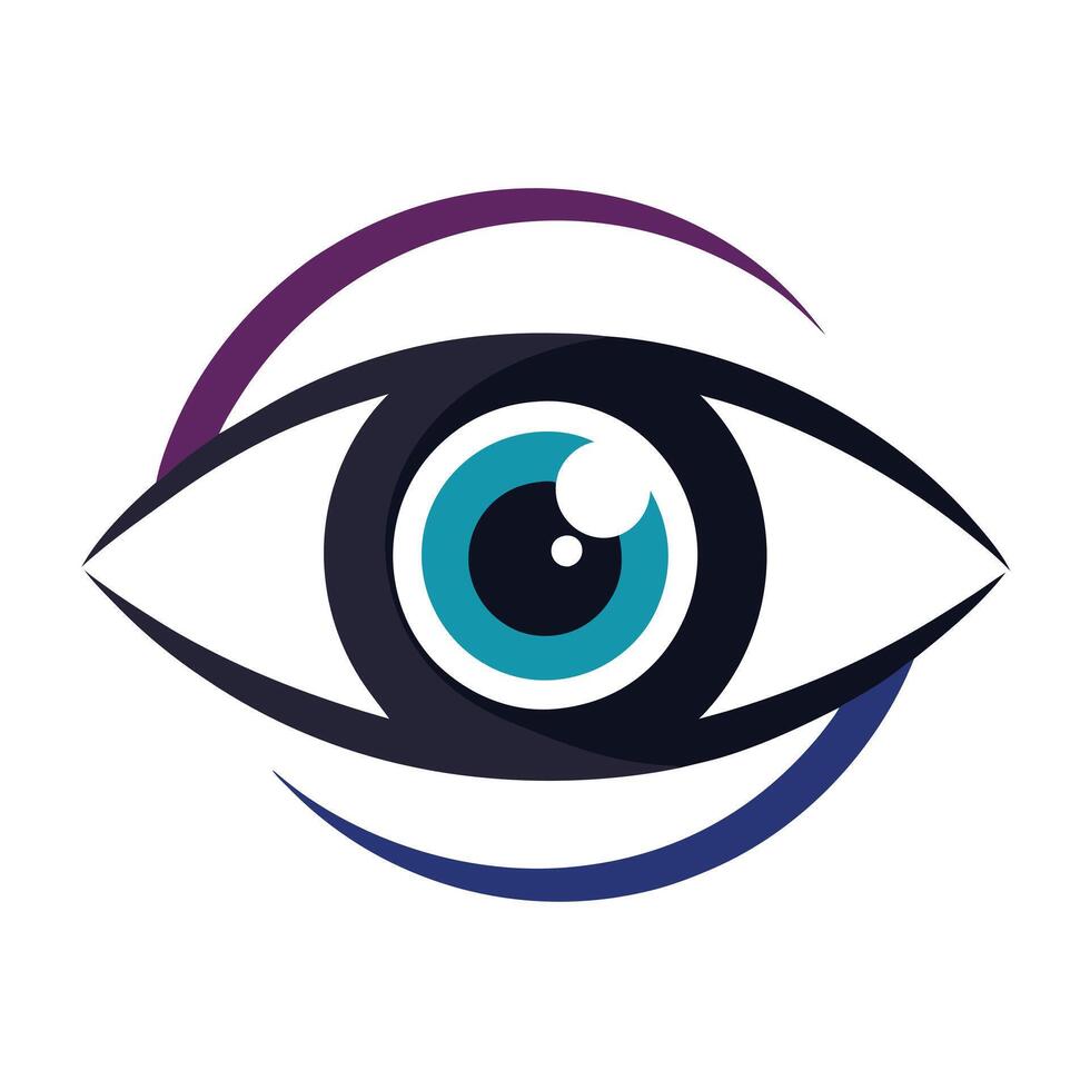 Abstract Eye with Teal Iris, White Sclera, Eyelashes, and Colored Arcs Logo vector