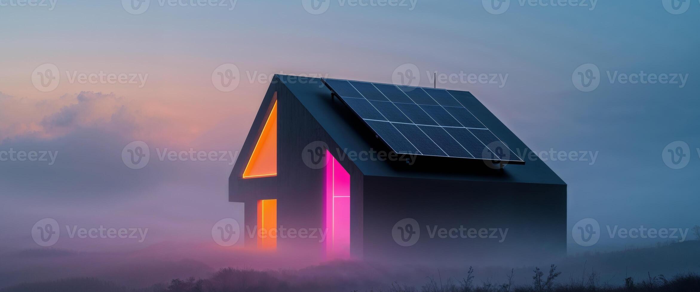 A house with solar panels on top of it photo