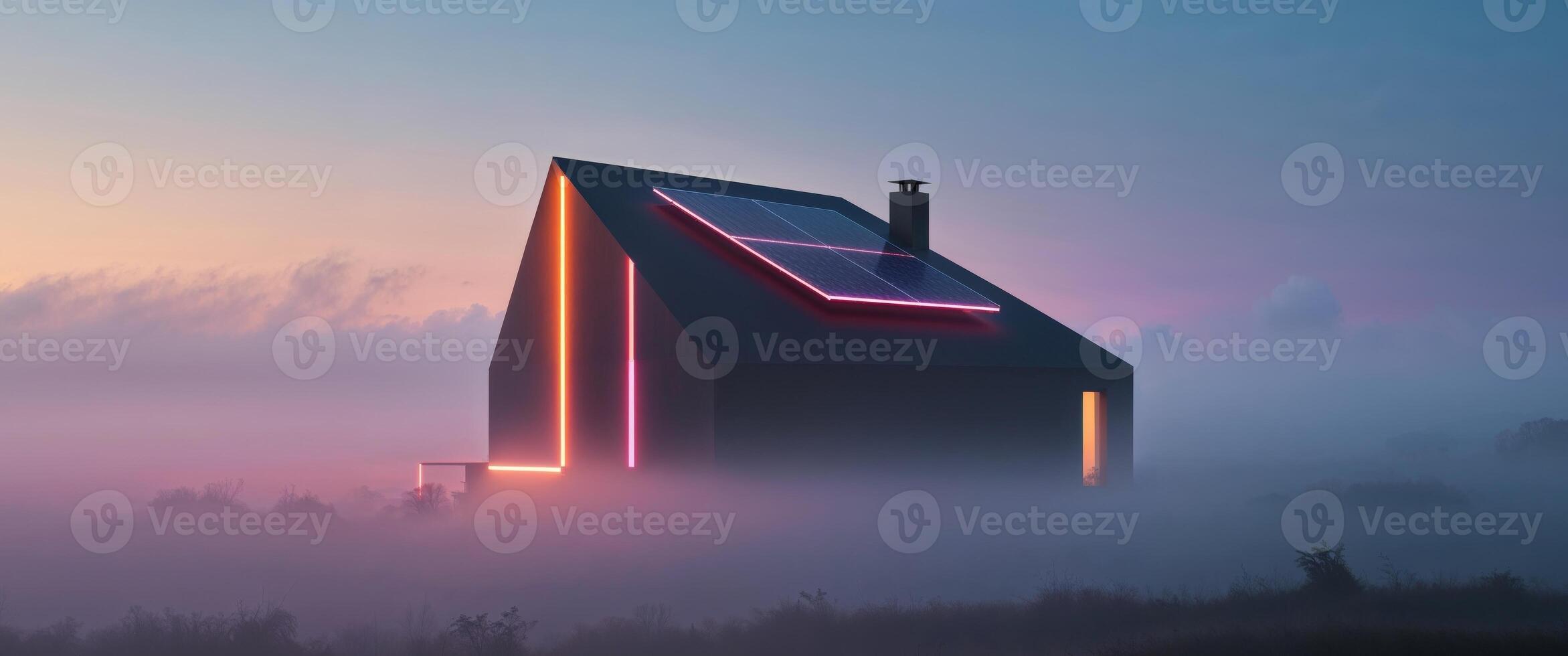 A house with neon lights on top of it photo