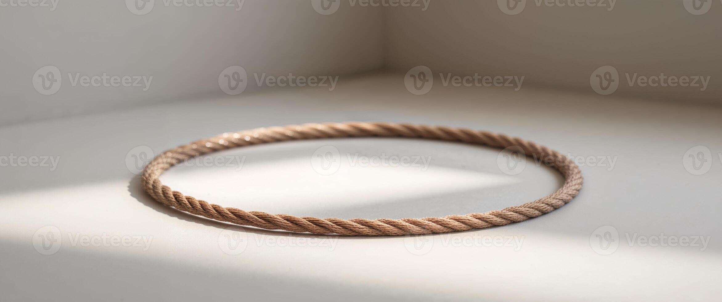 A rope bracelet on a table in the sunlight photo