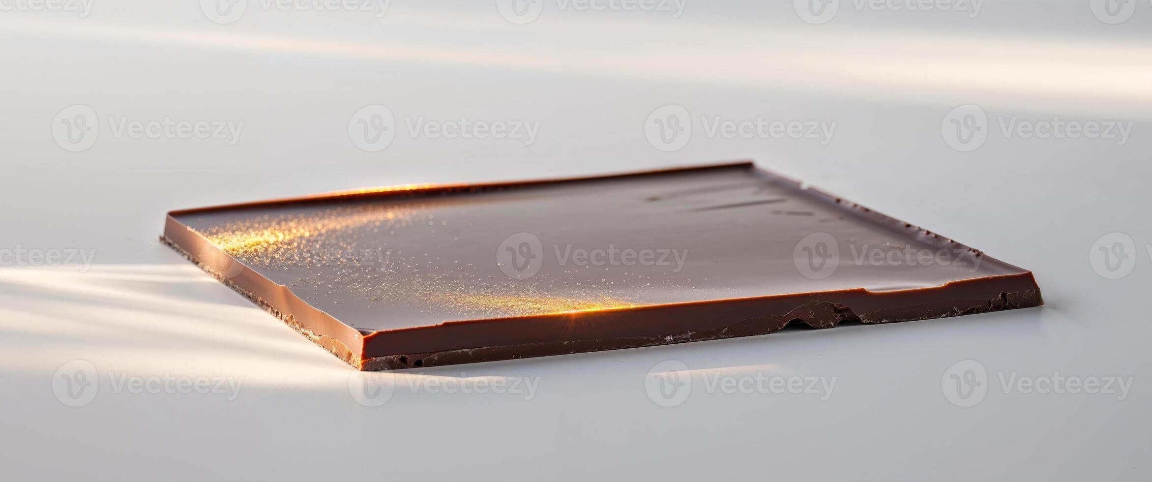 A square piece of chocolate on a white surface photo