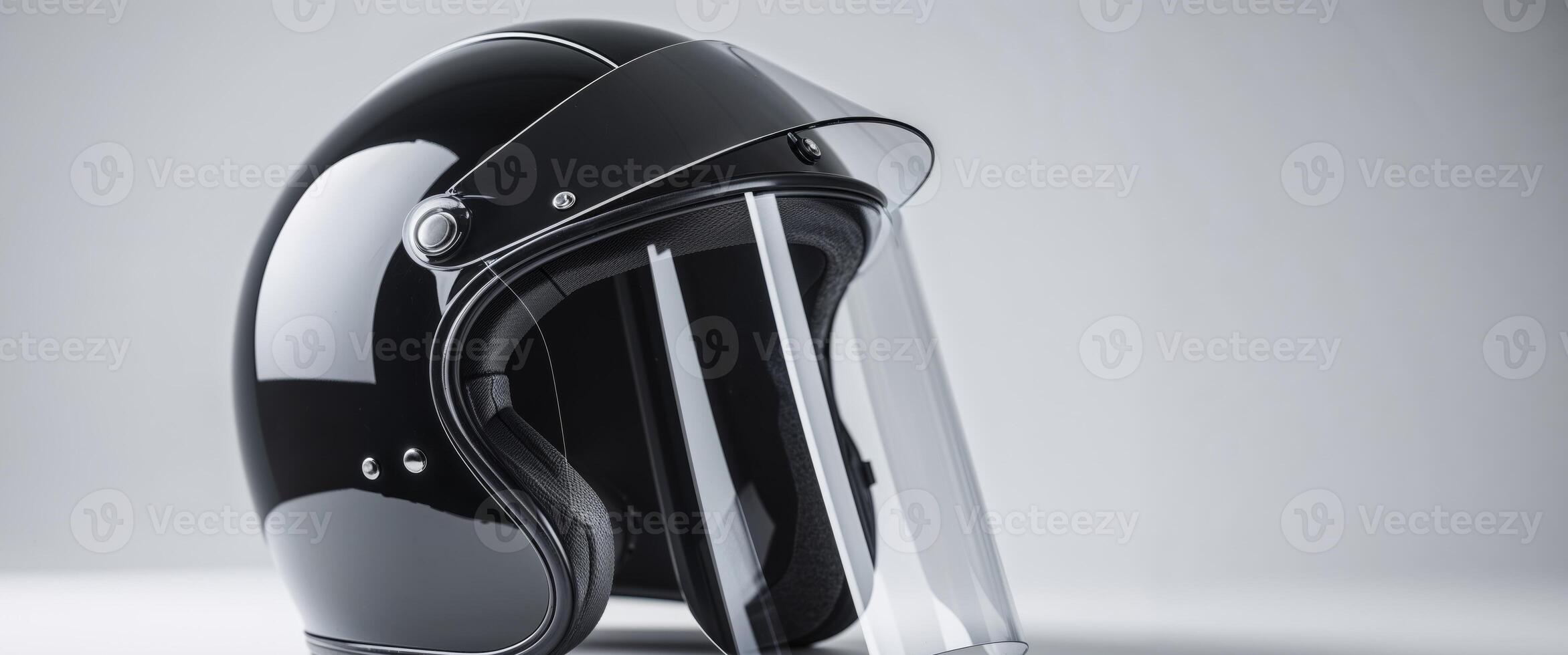 Black Protective Helmet with Face Shield. photo