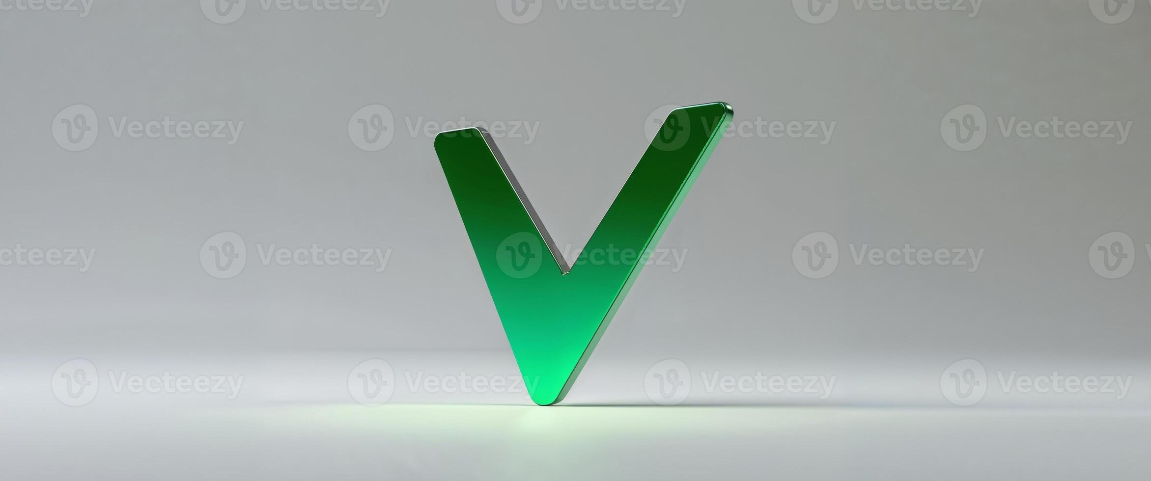 Holographic green compliance tick symbol for certification concept with copy space. photo