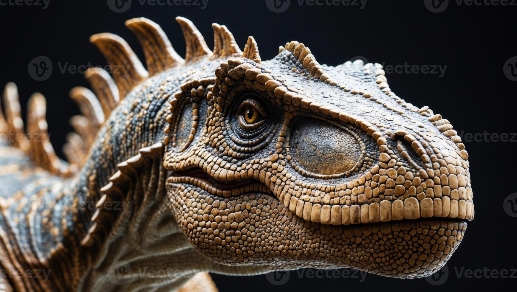 Iguanodon dinosaur on black background closeup. photo