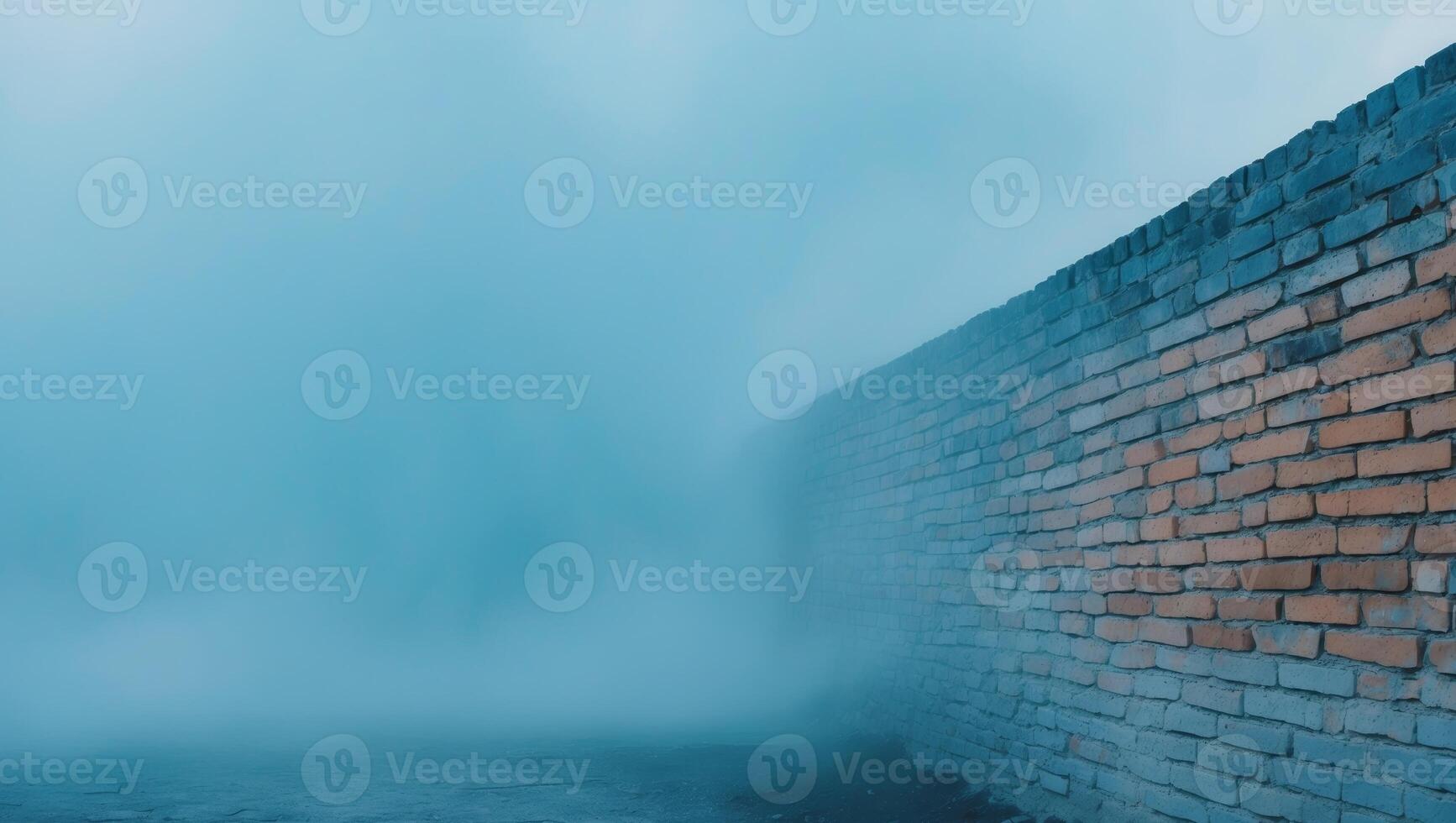 Brick wall with a blue background and a foggy mist. photo