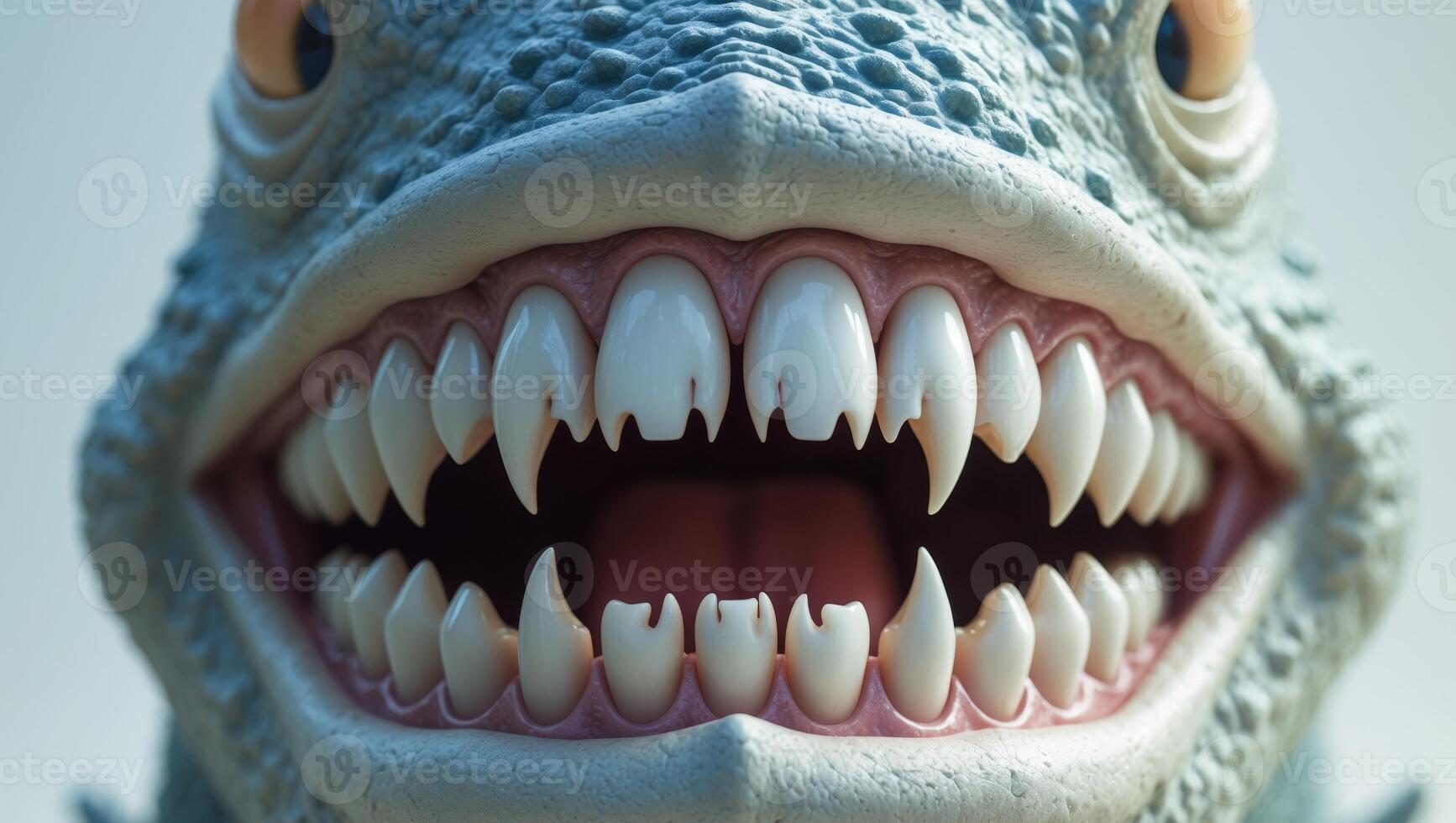 A close up of a monster's mouth with teeth showing. photo