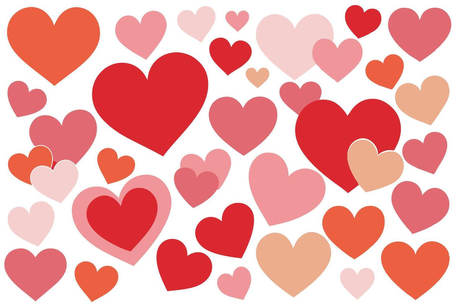 Valentines Hearts Pattern Design, Various Shades of Pink Red Isolated on White Background vector