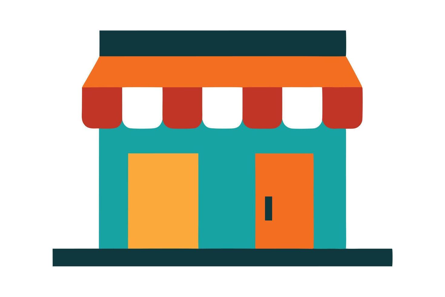 Storefront Flat Icon Style Design with Orange, Turquoise, and Burgundy Colors vector