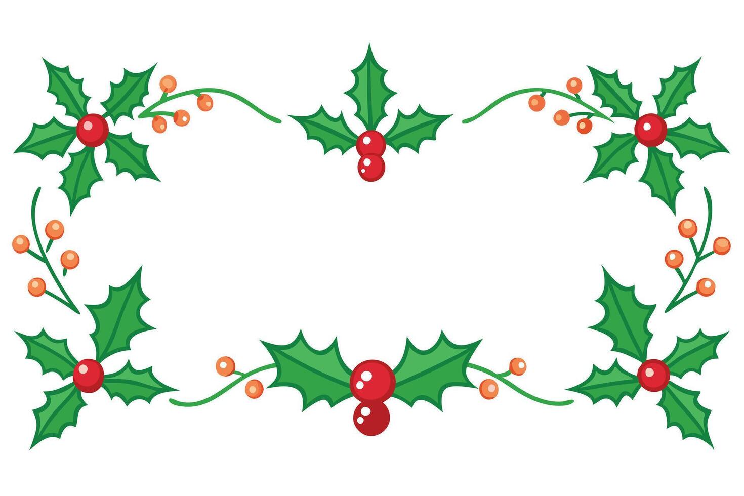 Festive Holly Leaves with Berries Bordered on White for Holiday Decor vector