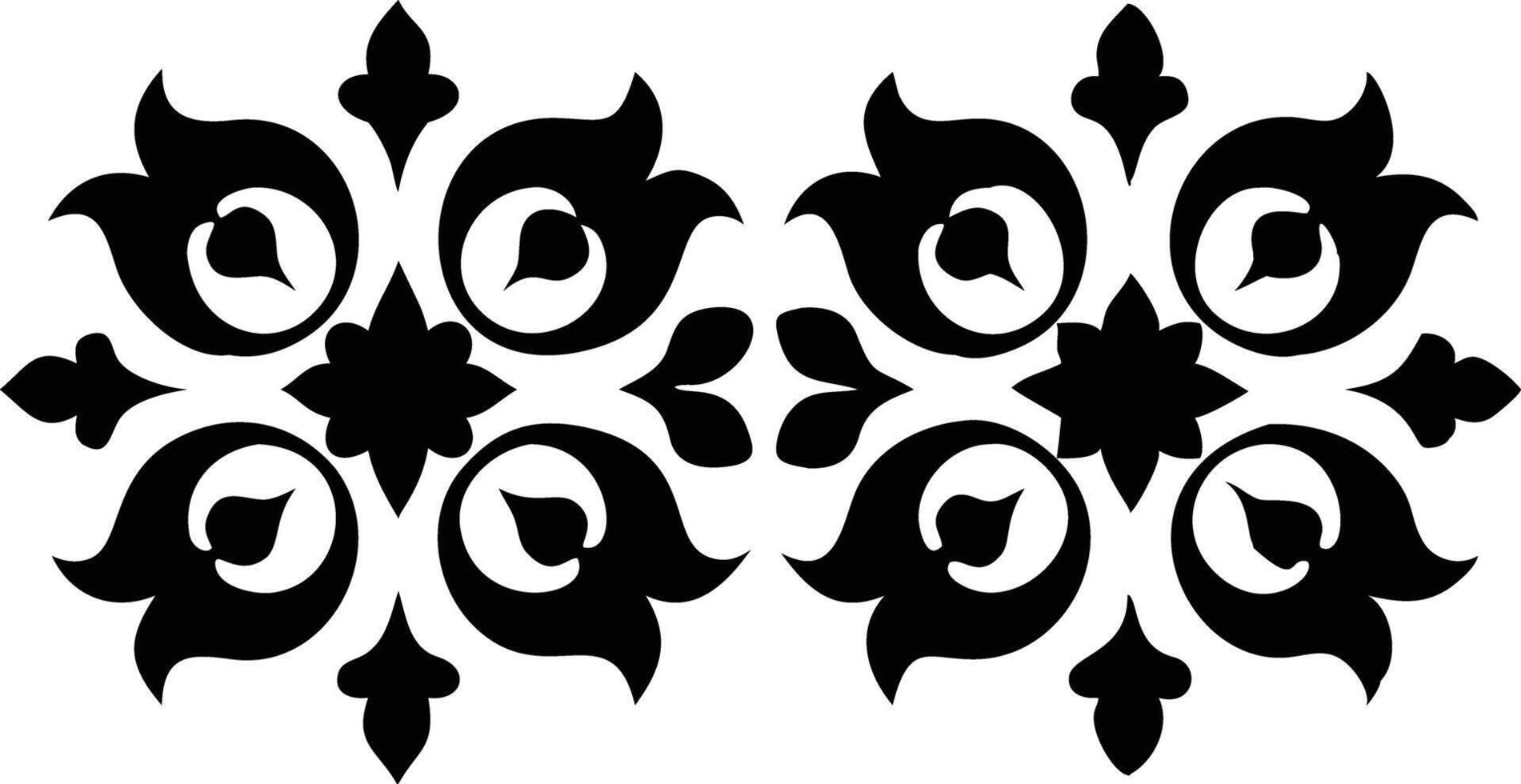 Symmetrical Floral Ornament Design, Black Decorative on White Background vector