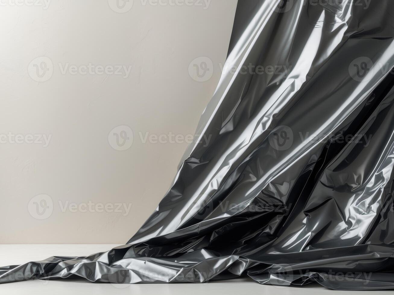 A black curtain with shiny fabric photo