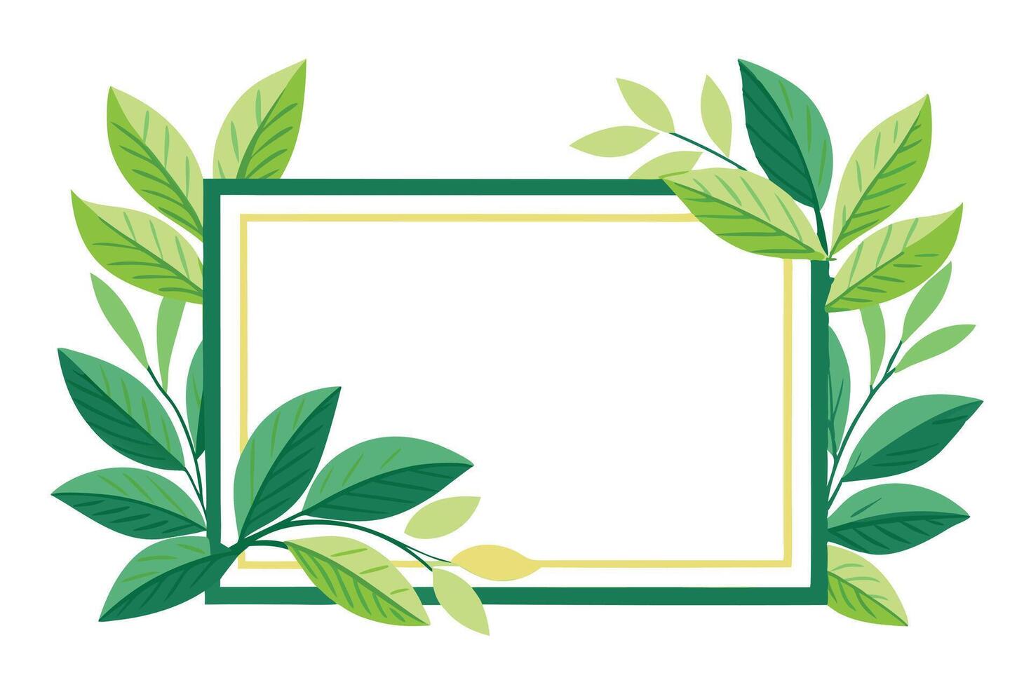 Rectangular with Green Border and Decorative Green Foliage on White Background vector