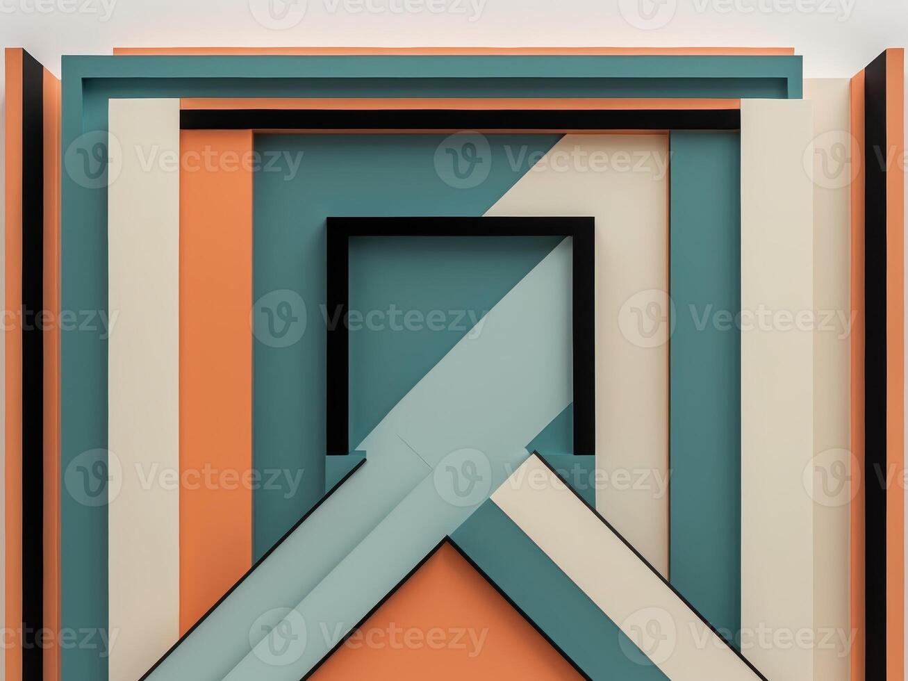 A colorful abstract wall with a door and a triangle photo