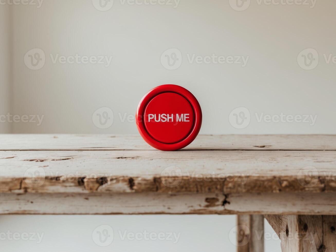 A red push button on a table photo